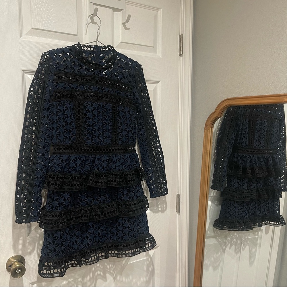 Self-Portrait Navy Lace Long Sleeve Dress - Picture 6 of 8